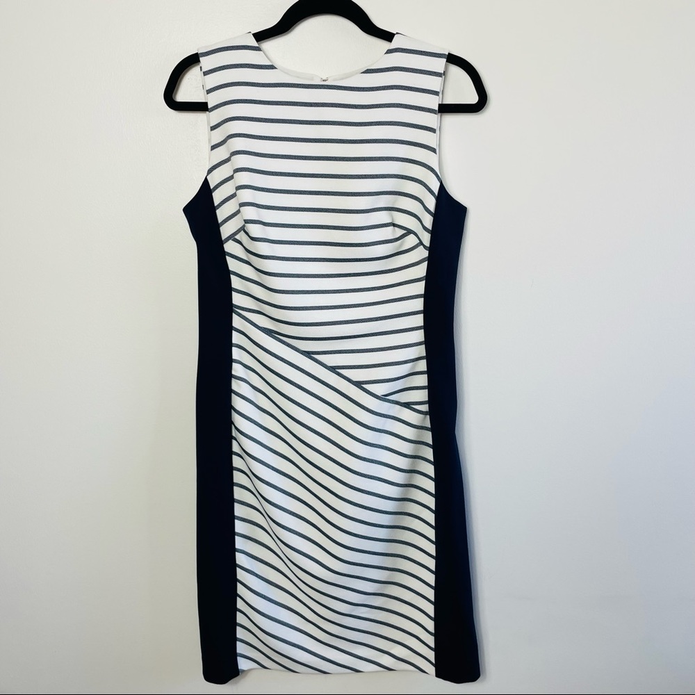 Ralph Lauren White & Navy Striped Lined Shift Dress, Sleeveless, Crew Neck EUC